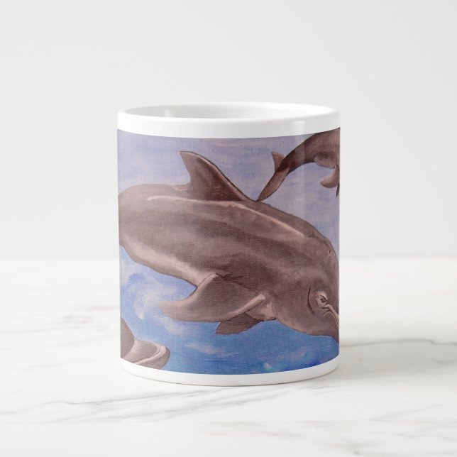 A Pod of Playful Jumping Dolphins Large Coffee Mug (Front)