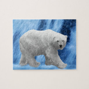 A polar Bear at the frozen waterfall Jigsaw Puzzle