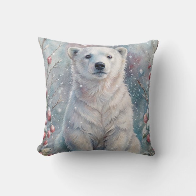 A Polar Bear Cub in Winter Cushion (Front)