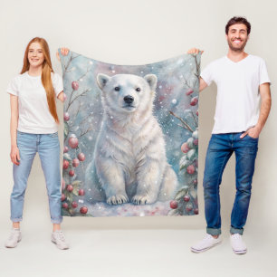 A Polar Bear Cub in Winter Fleece Blanket