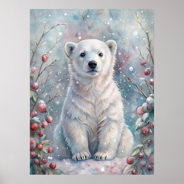 A Polar Bear Cub in Winter Poster (Front)