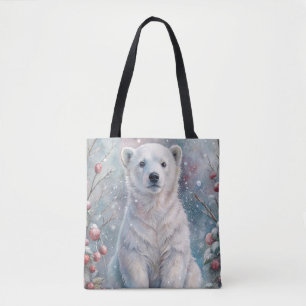 A Polar Bear Cub in Winter Tote Bag