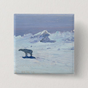 A Polar Bear Hunting in Moonlit Night, 1899 15 Cm Square Badge