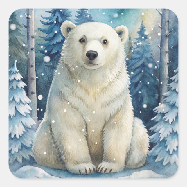 A Polar Bear in Winter Square Sticker (Front)