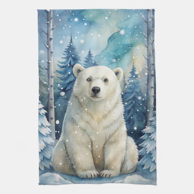 A Polar Bear in Winter Tea Towel (Vertical)