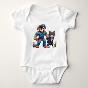 a police dog and a mean cat - humour baby bodysuit