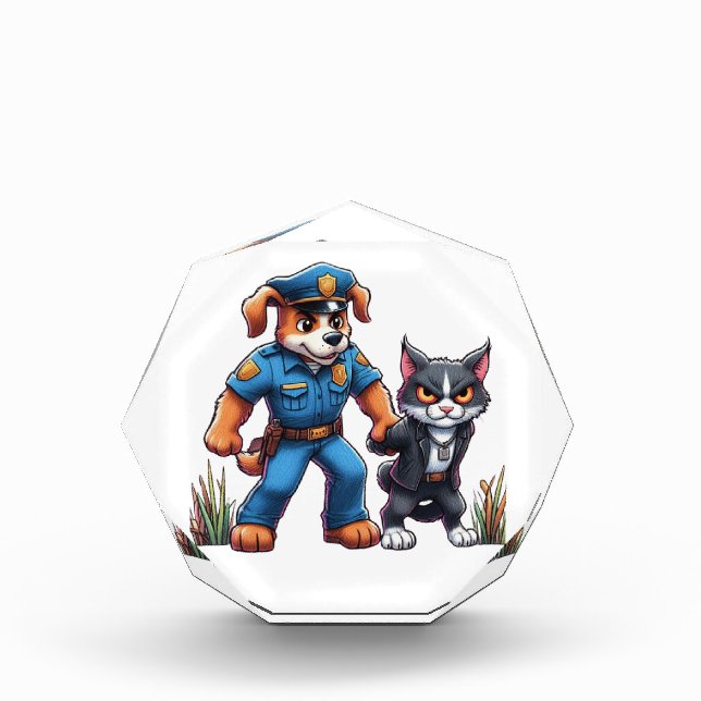 a police dog and a mean cat - humour photo block (Front)