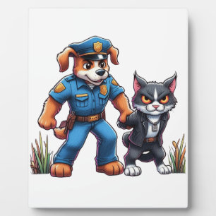 a police dog and a mean cat - humour plaque