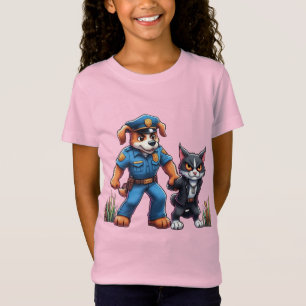 a police dog and a mean cat - humour T-Shirt