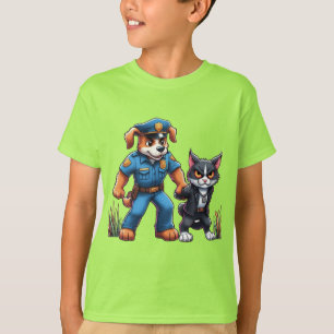 a police dog and a mean cat - humour T-Shirt