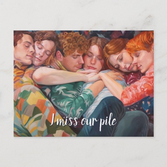 A poly pajama puppy pile postcard (Front)