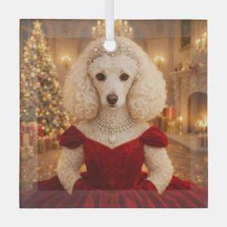 A Poodle Christmas Holiday Glass Tree Decoration