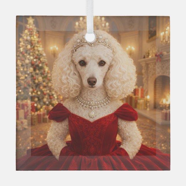 A Poodle Christmas Holiday  Glass Tree Decoration (Front)