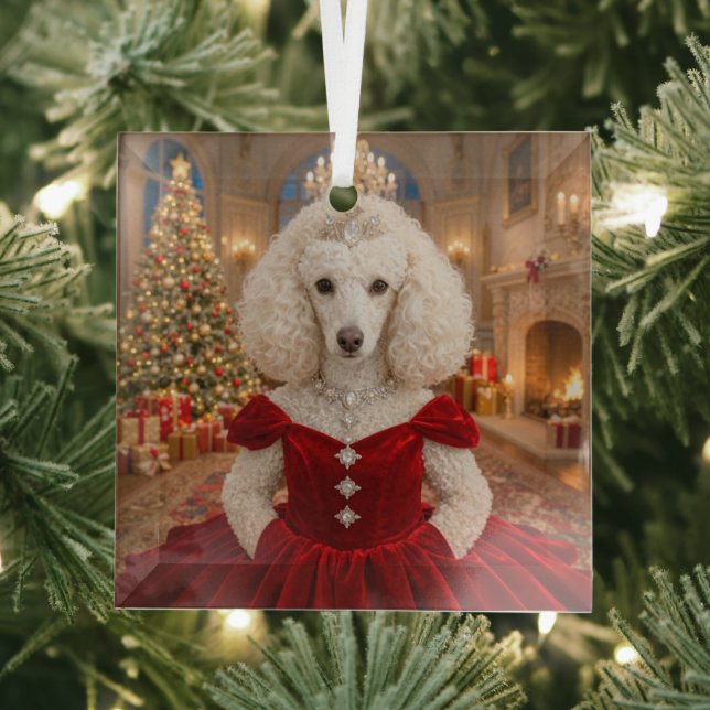 A Poodle Christmas Holiday  Glass Tree Decoration (Insitu)