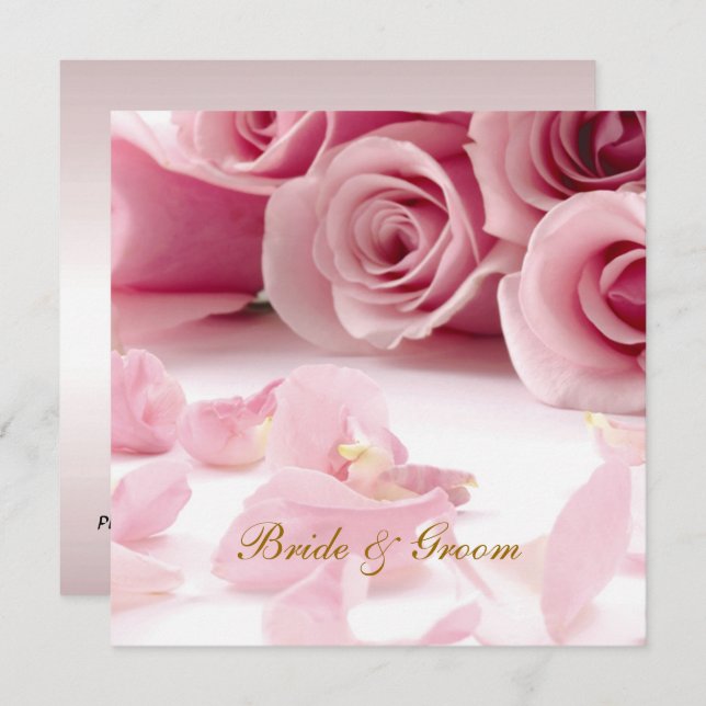 A Popular Elegant Wedding Invitation Pink Flowers (Front/Back)