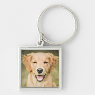 A Portrait Of A Golden Retriever Puppy Key Ring