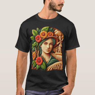 A portrait of a natural in a wood carving style T-Shirt