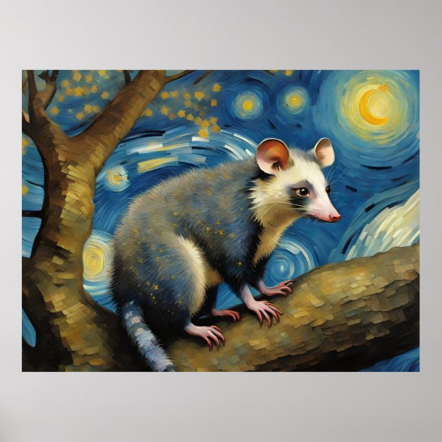 A Possum in the Starry Night Poster (Front)
