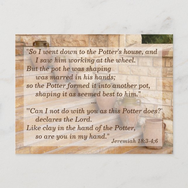A Pot in my Lord's hand Bible Verse Memory Postcard (Front)