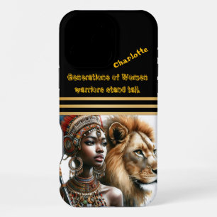 A powerful warrior stands with a majestic lion iPhone 16 pro max case