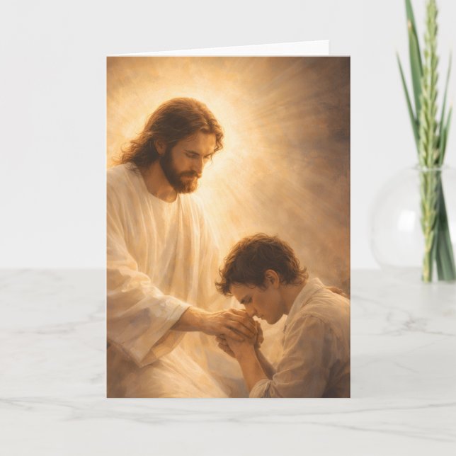 A Prayer on His Knees with Jesus Card (Front)