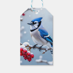 A Pretty Blue Jay on a Snowy Branch Christmas Gift Tags