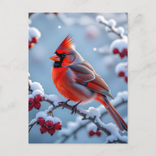 A Pretty Cardinal on a Snowy Branch Christmas Holiday Postcard