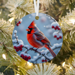 A Pretty Cardinal   Personalized Christmas Metal Tree Decoration