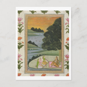 A Princess listening to female musicians by a rive Postcard