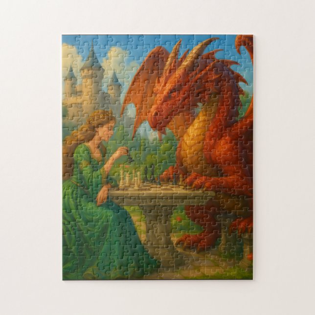 A princess playing chess with a dragon fantasy art jigsaw puzzle (Vertical)