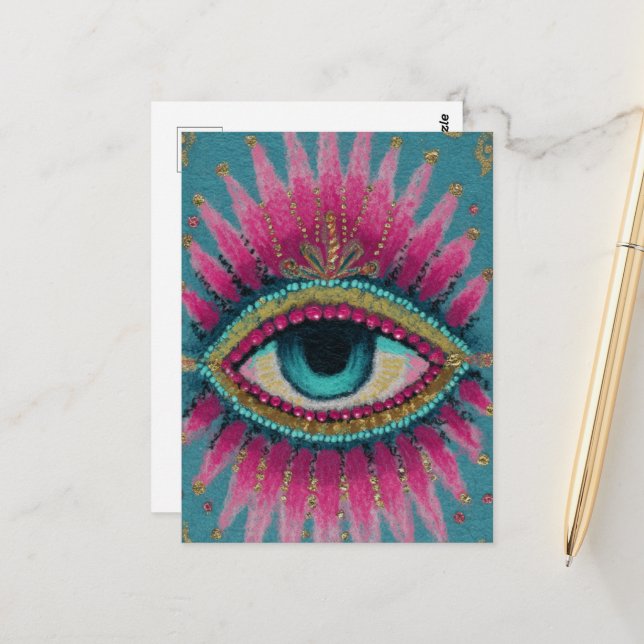 A Protective Evil Eye Postcard (Front/Back In Situ)