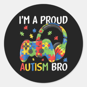A Proud Autism Brother Autism Awareness Video Game Classic Round Sticker