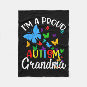 A Proud Autism Grandma Puzzle Ribbon Butterfly Fleece Blanket