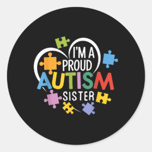 A Proud Autism Sister Awareness Love Heart Puzzle Classic Round Sticker