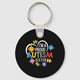 A Proud Autism Sister Awareness Love Heart Puzzle Key Ring