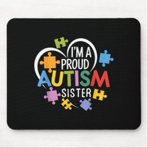A Proud Autism Sister Awareness Love Heart Puzzle Mouse Pad