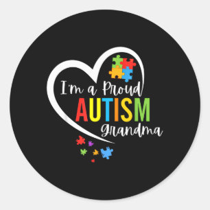 A Proud Grandma Love Heart Autism Awareness Puzzle Classic Round Sticker