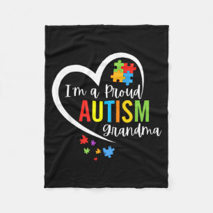 A Proud Grandma Love Heart Autism Awareness Puzzle Fleece Blanket