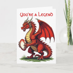 A Proud Red Dragon Holding A Rugby Ball Card