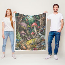 A psychedelic woodland fleece blanket