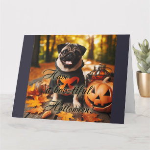 A pug dog halloween card
