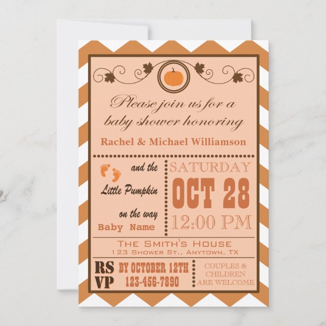 A Pumpkin Chevron Pattern Baby Shower Invitation (Front)