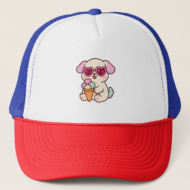 A puppy with ice cream trucker hat (Front)