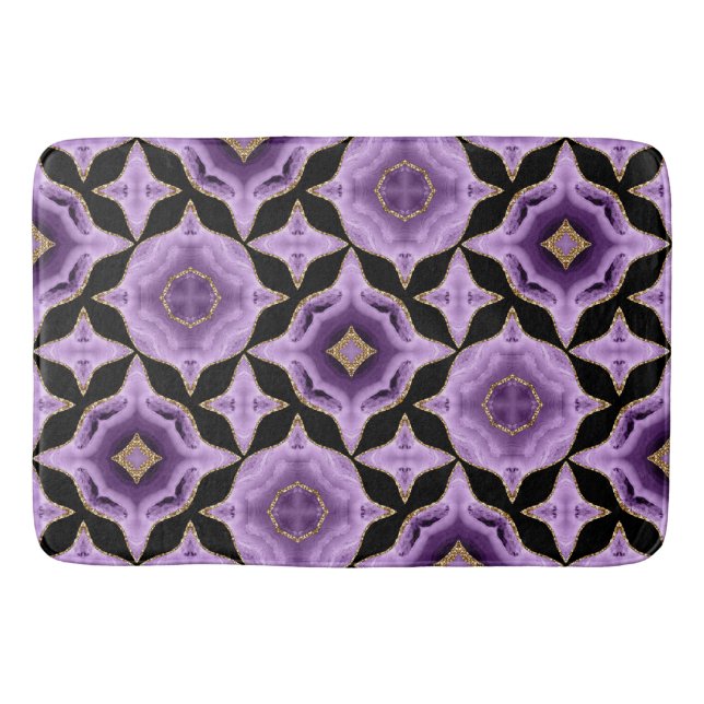 A purple amethyst gold and black abstract bath mat (Front)