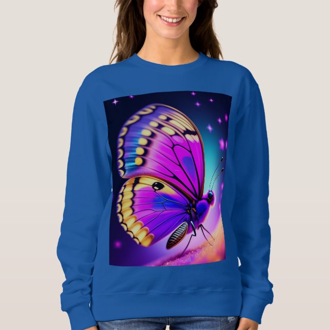 a purple and pink butterfly sweatshirt (Front)