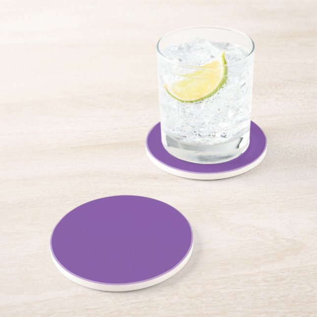 a purple background with a white border coaster (Side)