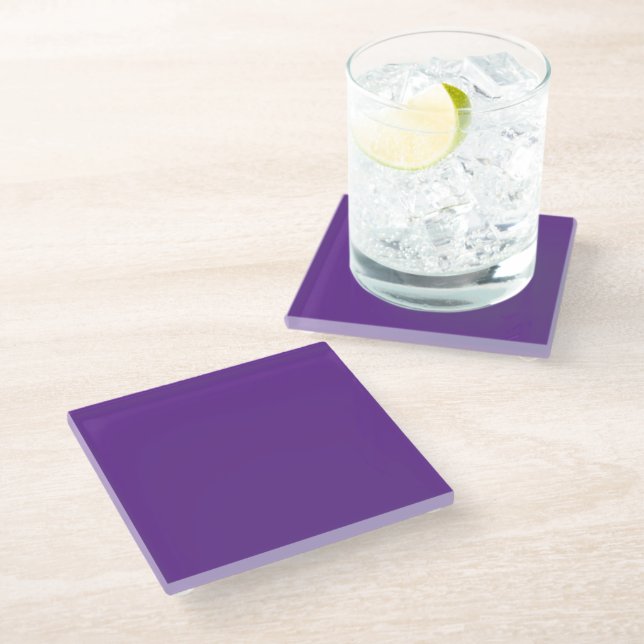 a purple background with a white border glass coaster (Angled)