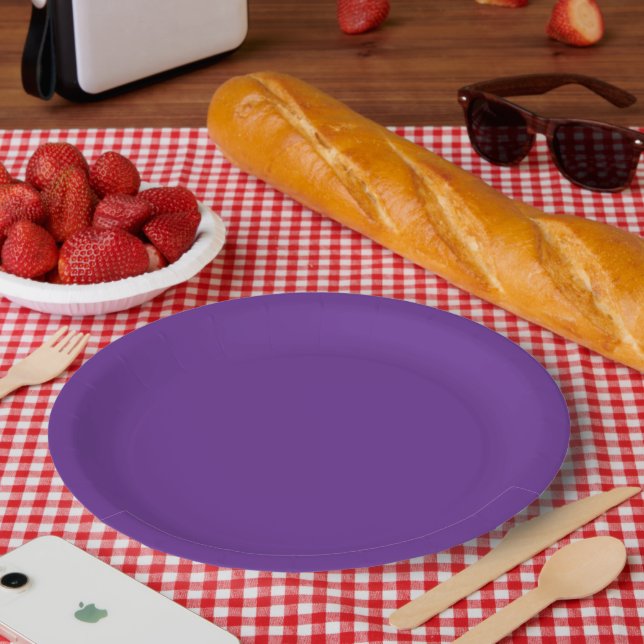 a purple background with a white border paper plate (Picnic)
