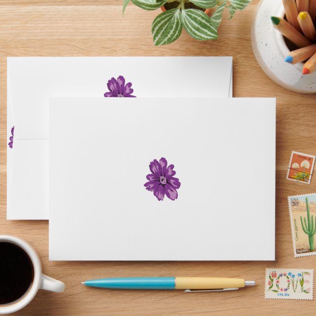 a purple flower on a white background envelope (Desk)
