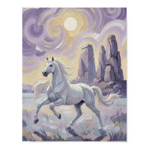 A purple horse in a violet desert.
